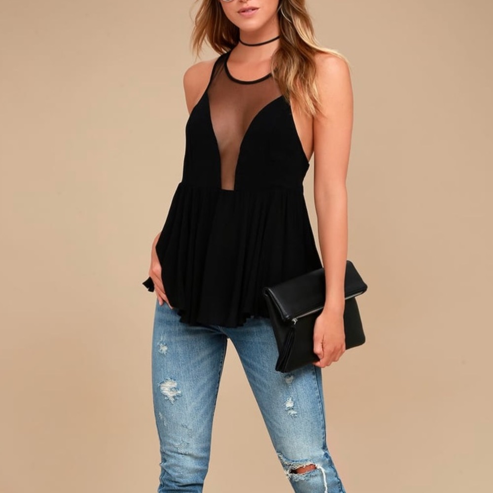 Free People Black Marble Black Tank Top